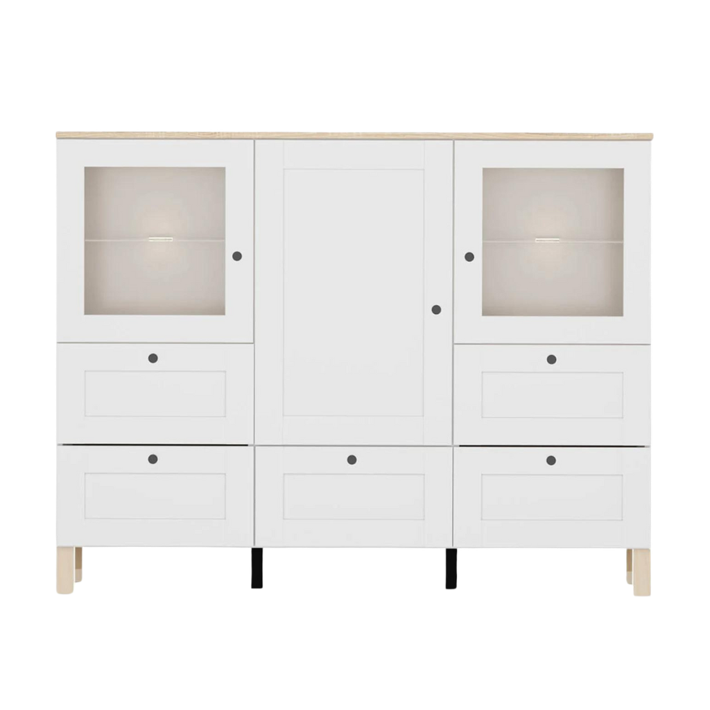 Modeo chest of drawers 150 cm, display cabinet with 3 doors and 5 drawers