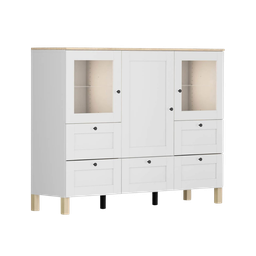 [S499-KOM/150/100/40_1-BI/BI-BC-KPL01] Modeo chest of drawers 150 cm, display cabinet with 3 doors and 5 drawers